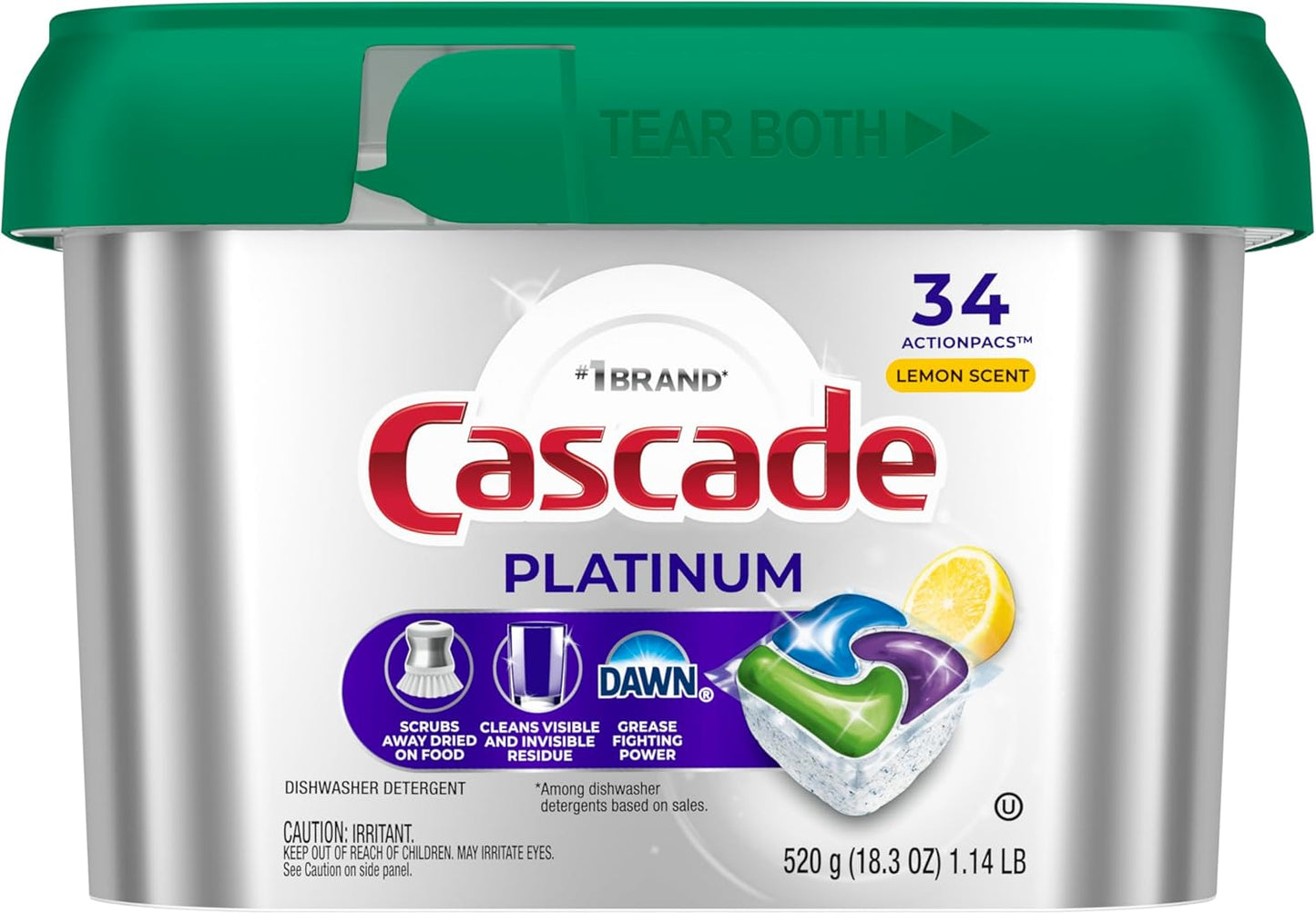 Cascade Platinum Dishwasher Pods, Dishwasher Detergent, Dish Detergent Soap, Lemon, 59 Count