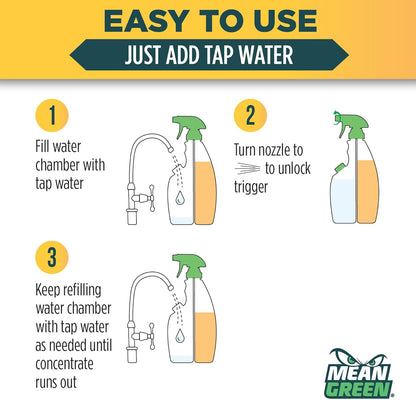 Mean Green Refillable Ultra Powered Bathroom Cleaner Concentrate, Tropical Breeze, 14.3 fl oz – Plant & Mineral Based, Removes 100% of Soap Scum, Refillable Bottle Makes 4X Refills