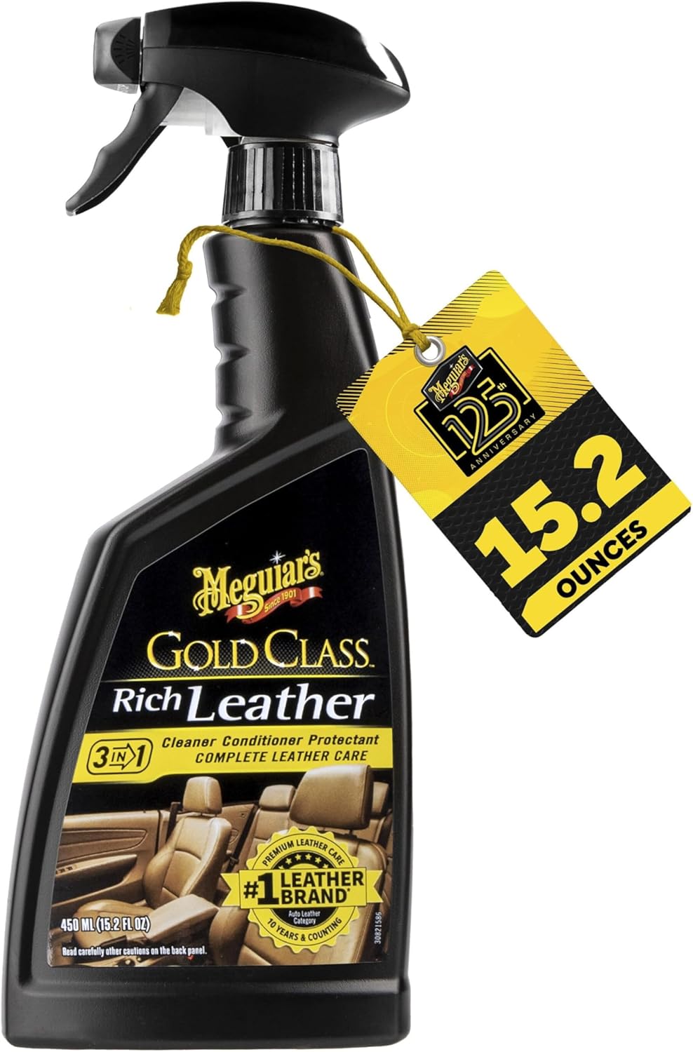 Meguiar's Gold Class Rich Leather Cleaner and Conditioner 3-in-1 Spray, Non-Greasy Car Leather Cleaner and Conditioner Treatment with Advanced UV Protection, 15.2 Oz Spray Bottle