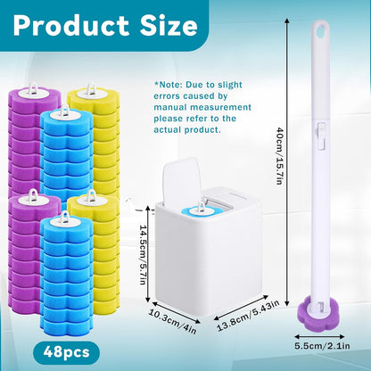 Disposable Toilet Brush, Toilet Wand Kit, Toilet Brushes and Holders with 48 Refills, Toilet Bowl Brush, Toilet Bowl Cleaning Wands, Toilet Bowl Cleaner, Toilet Cleaning System for Bathroom