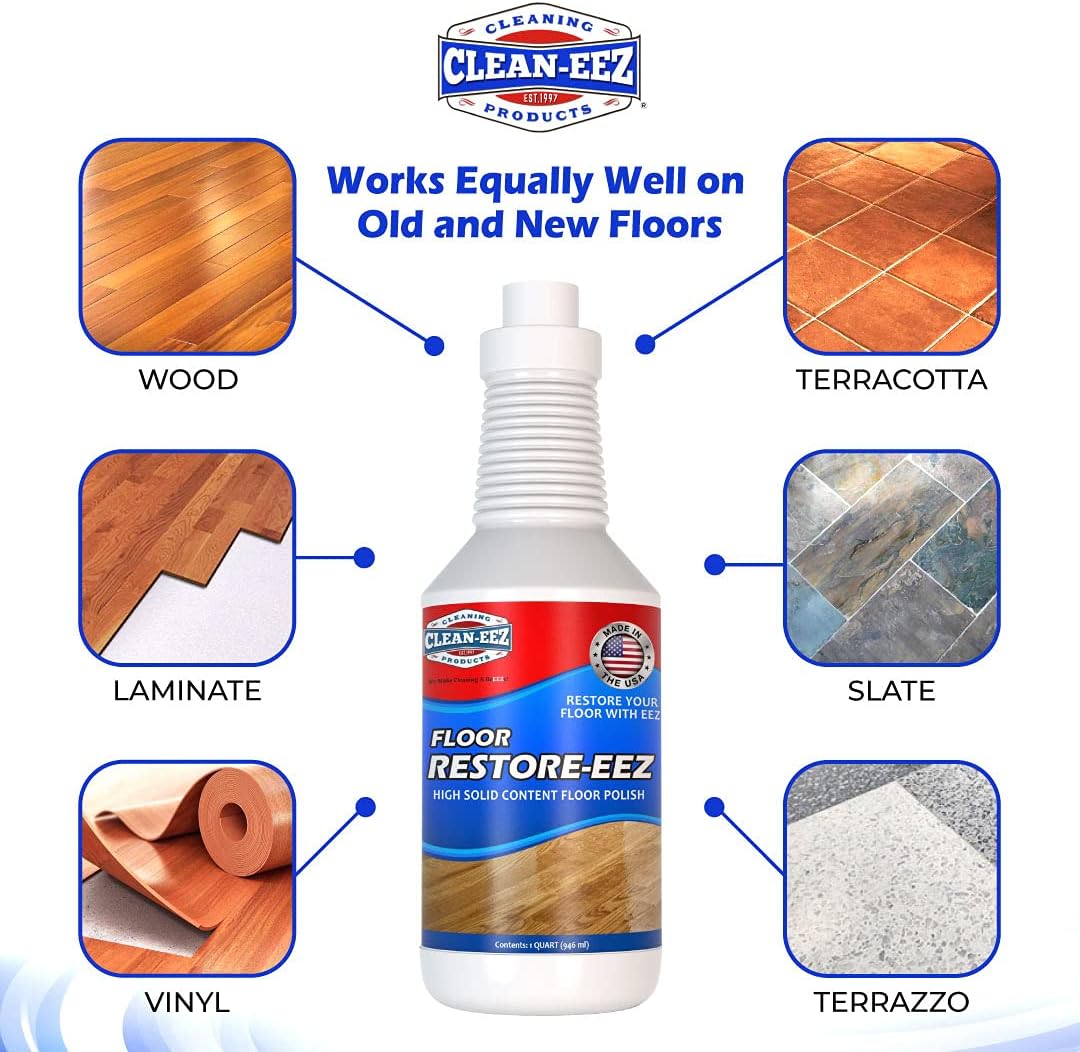 Clean-eez Ultimate Floor Restorer & Polish - Revitalize, Protect, Shine Wood, Laminate, Vinyl, Bamboo, Slate, Terracotta & More (1 Bottle W/Microfiber)