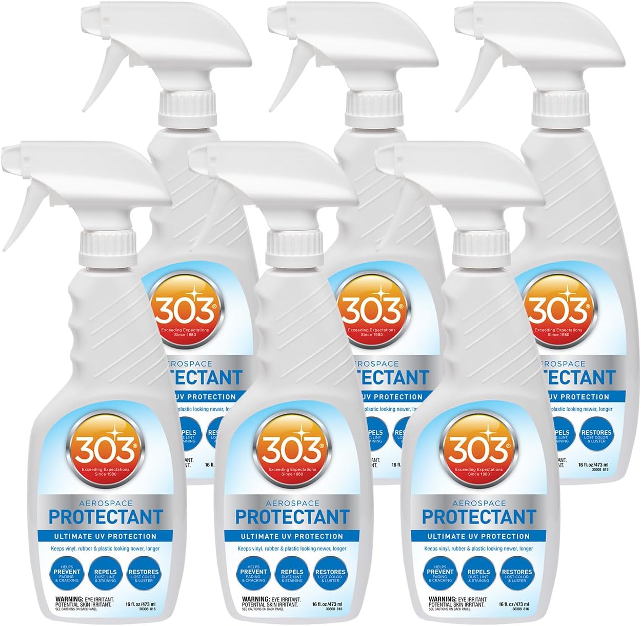 303 Products (30308CSR) UV Protectant Spray for Vinyl, Plastic, Rubber, Fiberglass, Leather & More – Dust and Dirt Repellant - Non-Toxic, Matte Finish, 16 Fl. oz., White