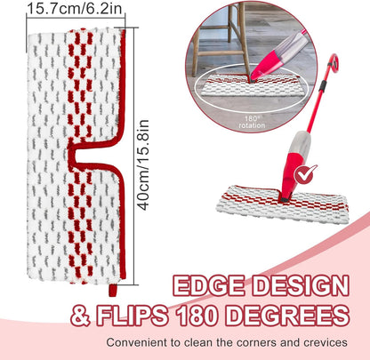 Spray Mop Pads Compatible with Promist Max - Reusable Mop Refills for Oceda Promist Max, Microfiber Double Sided Usable Dry Wet Floor Cleaning (6 Pack Red)