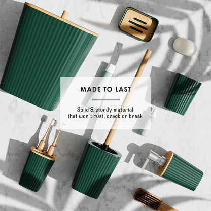 Clara Clark Bathroom Set - Sage Green Bathroom Accessories Set, 6PC Bathroom Accessory Set, Bathroom Sets with Toilet Brush, Trash Can & Soap Dispenser