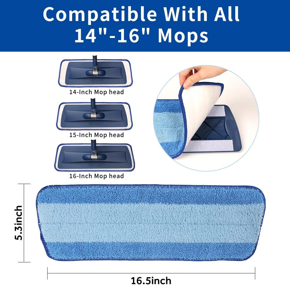 16.5 inch Mop Pads Refills, 3 Pack Microfiber Reusable Replacement Mop Pads Flat Replacements Heads for Wet Or Dry Floor Cleaning and Scrubbing, Grey Tassel Cloth