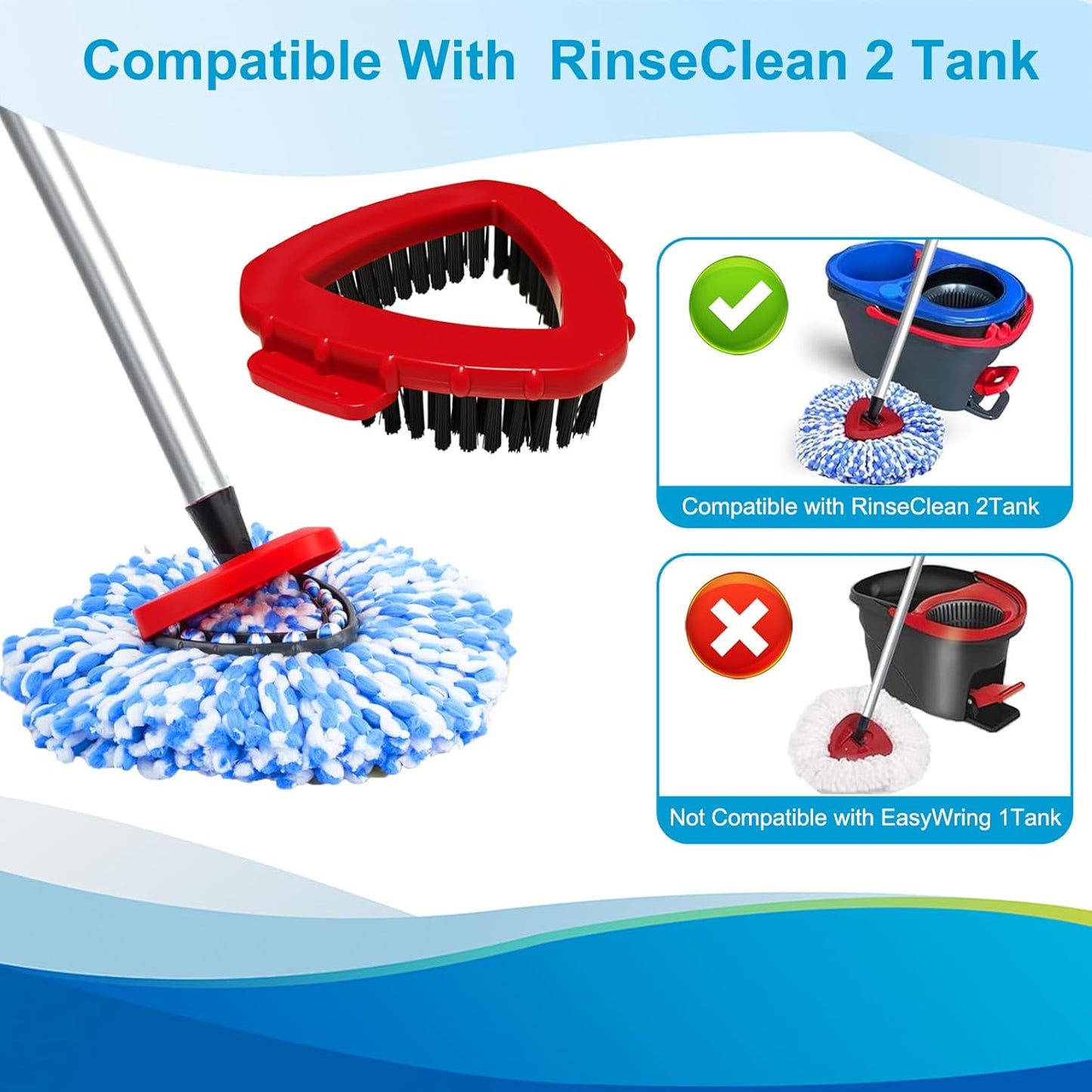 O-Cedar Spin Mop Head, Base Replacement for EasyWring 1 Tank System, 6 Microfiber Mop Refills, 1 Base and 1 Scrub Brush Set Combo, White