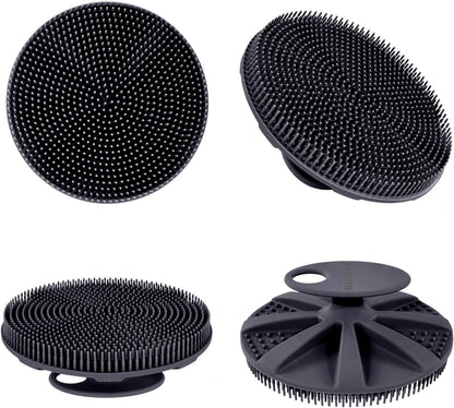 INNERNEED Food-Grade Soft Silicone Body Scrubber Shower Brush Handheld Cleansing Skin Brush, Gentle Exfoliating and Lather Well (Black)
