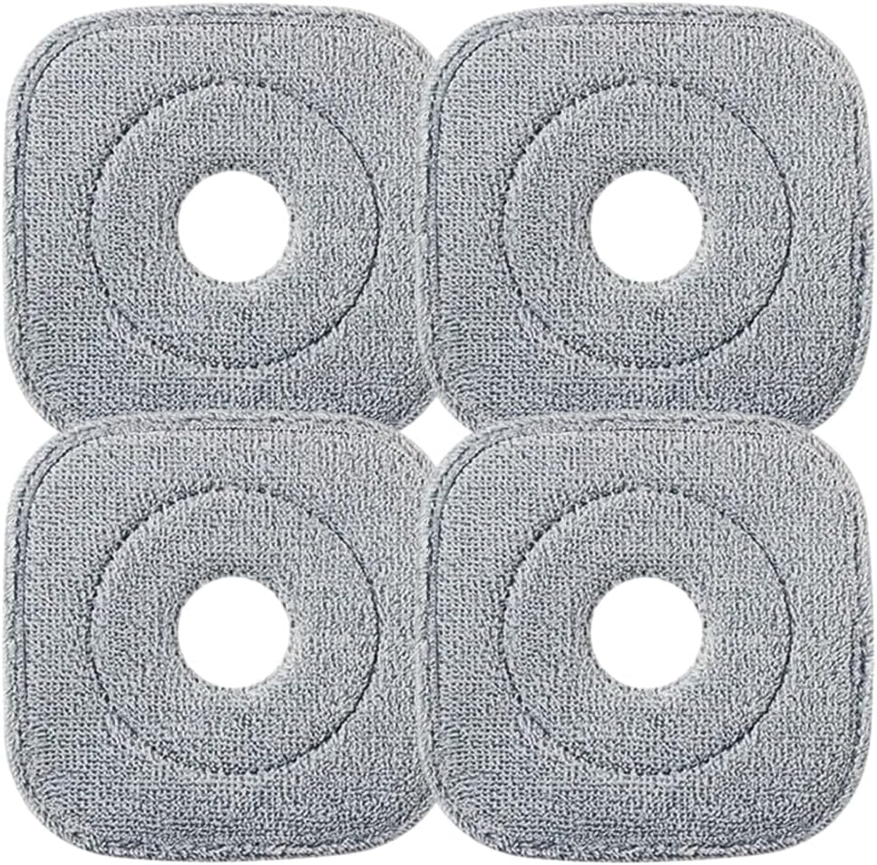 4PC Pads for KZKR Spin Mop and Bucket Set with Self Separation Dirty and Clean Water System, Self Wringing Rotating Square Mop-Head for Hardwood Tile Marble Floors