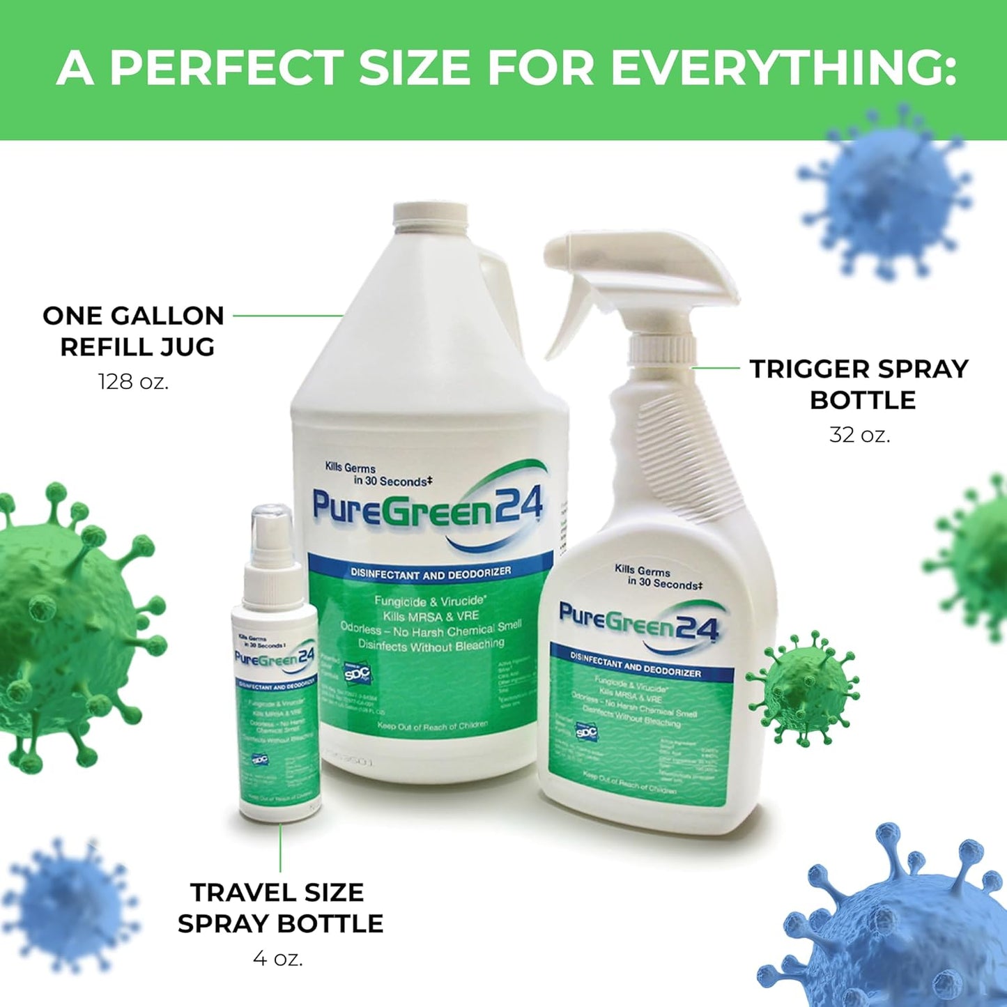 Safe & Effective Disinfectant. Kills Deadly Germs including RSV COVID-19 Norovirus MRSA Staph 2026 flu Bird flu Contains no toxic chemicals odorless child & pet safe 1 4oz spray bottle