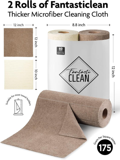 Fantasticlean Microfiber Cleaning Cloth Roll -40 Pack, Tear Away Microfiber Towels, 12" x 12", Reusable, Washable, Scratch Free, Ultra Absorbent Dishcloth for All-Around Cleaning Supplies (White)