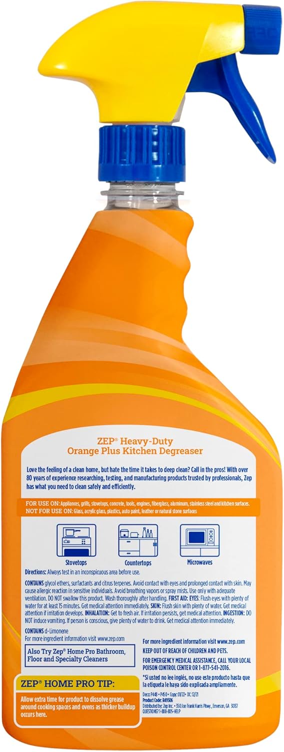 Zep Home Pro Orange Plus Kitchen Degreaser - 24 Fl. Oz. - R49506 - Pro Trusted Cleaning Power: Now in Refreshing Scents and Family Friendly Formulas (1)