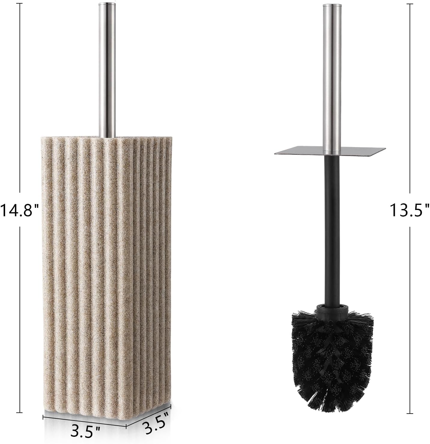Toilet Bowl Brush and Holder for Bathroom，Resin Toilet Brush and Holder Set with Stainless Steel Handle，Deep Cleaning Modern Toilet Cleaner Brush -Space Saving, Covered Brush (Beige)