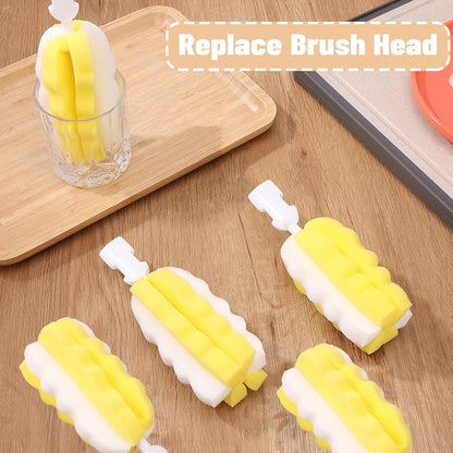 INVODA 4PCS Bottle Brush Long Handle Cup Cleaner Brush Sponge Bottle Scrubber Detachable Handle Portable Sponge Cleaning Brush for Baby Bottle Dishwashing Kitchen Clean Glasses Mugs (4 PCS)