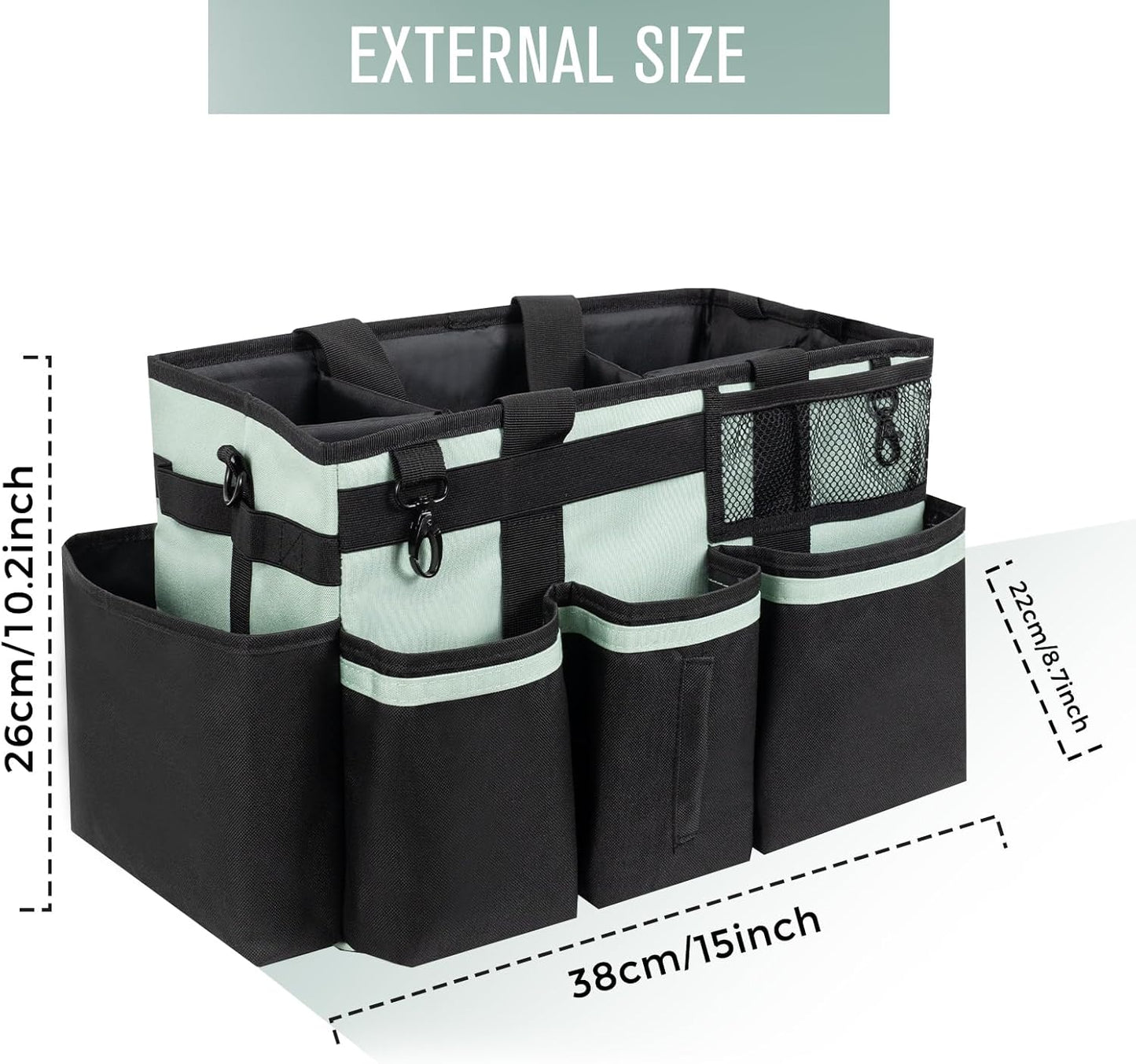 SCAVATA Wearable Cleaning Caddy Organizer with Handle & Shoulder Straps for Housekeepers, Under Sink & Car Cleaning Tool Organizer Bag with 4 Foldable Dividers (Green)