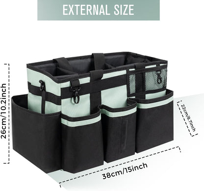 SCAVATA Wearable Cleaning Caddy Organizer with Handle & Shoulder Straps for Housekeepers, Under Sink & Car Cleaning Tool Organizer Bag with 4 Foldable Dividers (Green)