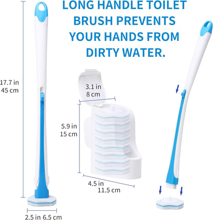 Disposable Toilet Brush with 40PCS Refills, Wall Mounted Compact Bathroom Bowl Wand Cleaning System Long Handle with Storage Caddy
