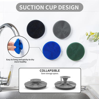 Silicone Sponge, BEAUTAIL Non-Scratch Scrub Sponges for Washing Dishes, Kitchen Fruit Vegetable Cleaning Brush, Long Lasting and Reusable Dishwashing Scrubber, Suction Up Hang Designed, 1 Pack, Gray