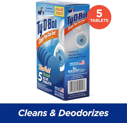 Ty-D-Bol Bleach-Free Toilet Bowl Cleaner Tablets Variety Pack - (10 Pack) 1.4 oz - 5 Lavender and 5 Blue Tablets - Fights Hard Water Stains, Mineral Buildup & Limescale - Bathroom Cleaning Supplies