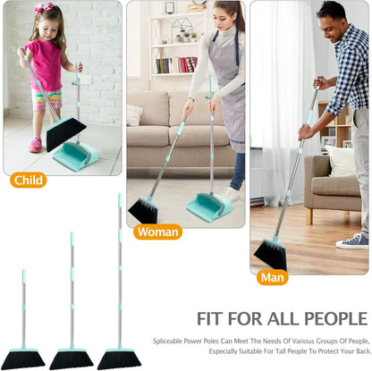 Broom and Dustpan Set, Dustpans with Broom Combo for Home, Heavy Dust Broom and Dustpan Combo, Long Handle Dust Pan and Broom Set for Kitchen, Office, Pet Hair,Beige, Pack of 1