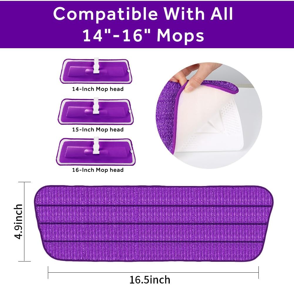 16.5 inch Mop Pads Refills, 3 Pack Microfiber Reusable Replacement Mop Pads Flat Replacements Heads for Wet Or Dry Floor Cleaning and Scrubbing, Grey Tassel Cloth