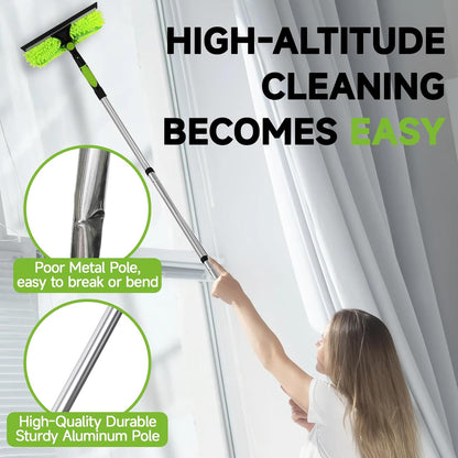 67" Squeegee Window Cleaner 2 in 1 Rotatable Window Cleaning Tool Kit with Extension Pole, Window Washing Equipment with Bendable Head for Indoor & Outdoor High Windows and Car Glass