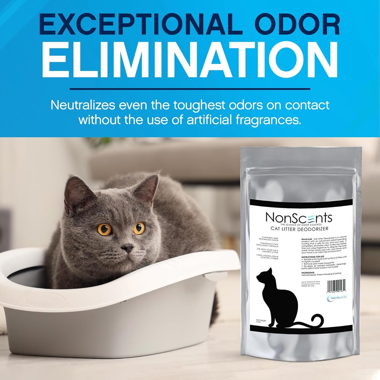 NonScents Odor Control Cat Litter Deodorizer - Professional Strength Odor Neutralizer, 16oz