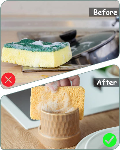 Zoeeker Sponge Holder for Kitchen Sink, Ceramic Dish Sponge Dish Rack Scrubby Caddy Kitchen Organizer Cute Sink Caddy Organizer, Farmhouse Decor, Speckled Glaze