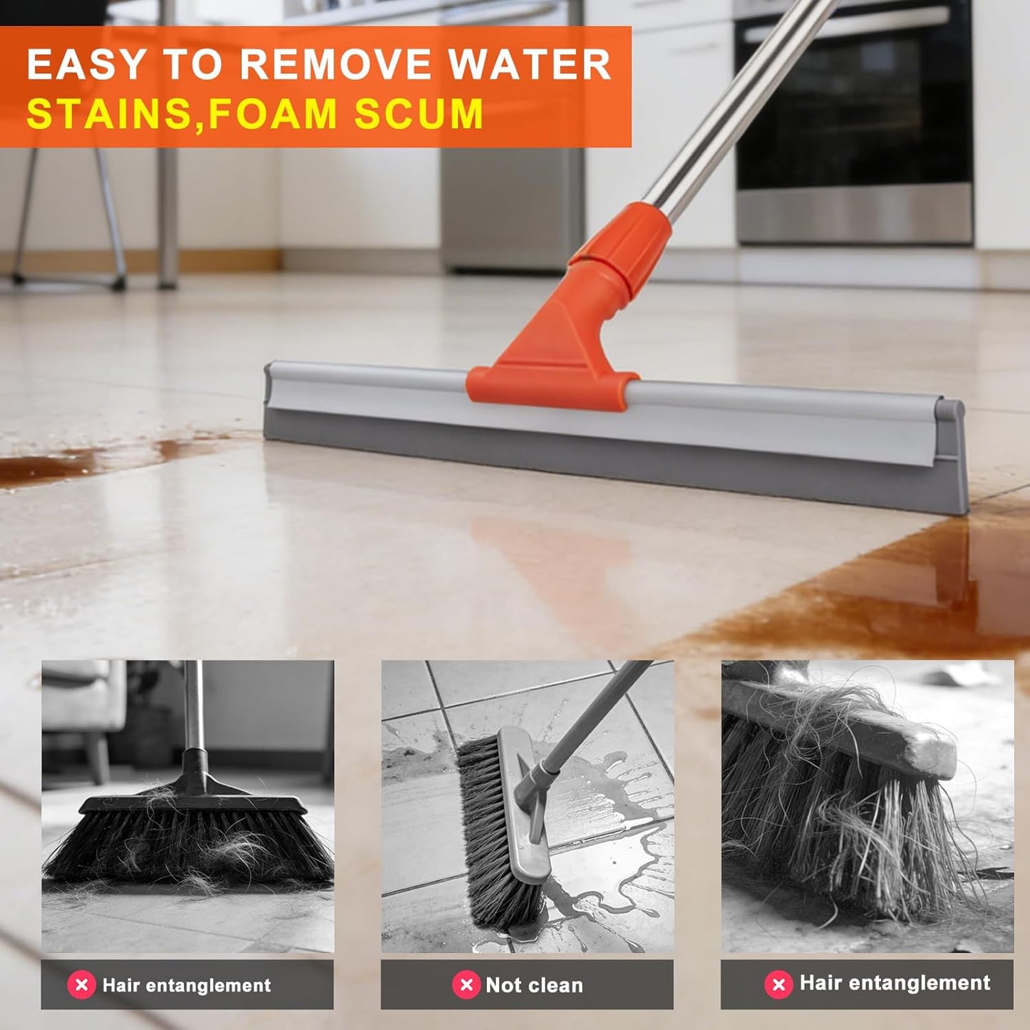 ITTAR Heavy-Duty Floor Squeegee, 62" Adjustable Handle, EVA Foam Blade, Ideal for Concrete, Garage, Patio & More