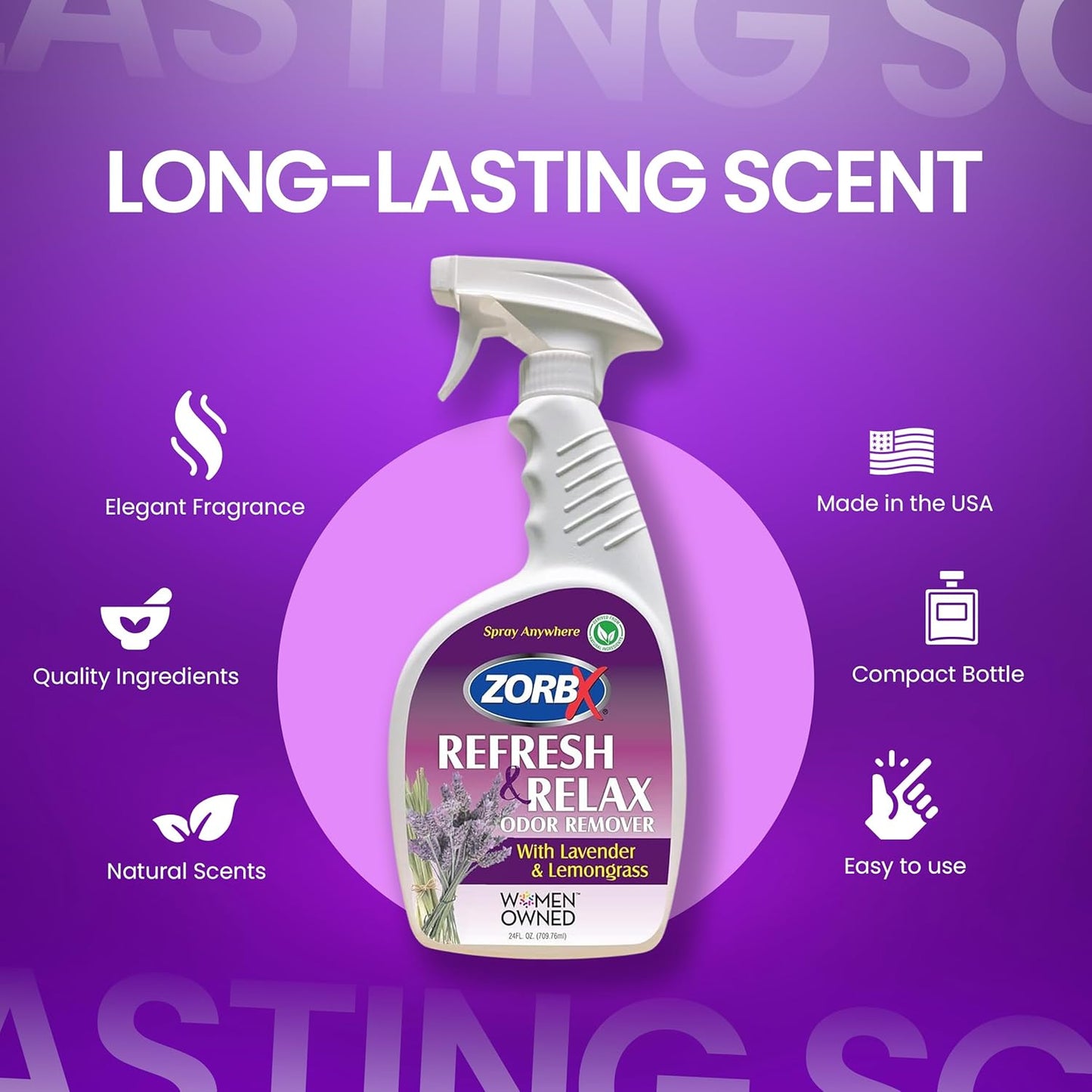 ZORBX Refresh & Relax Odor Remover Spray with Lavender & Lemongrass 8 Oz (Pack of 2) – Permanent Solution Room Freshener & Air Freshener Spray for Home, Bathroom, Furniture, Carpet, Car, Gym & Laundry