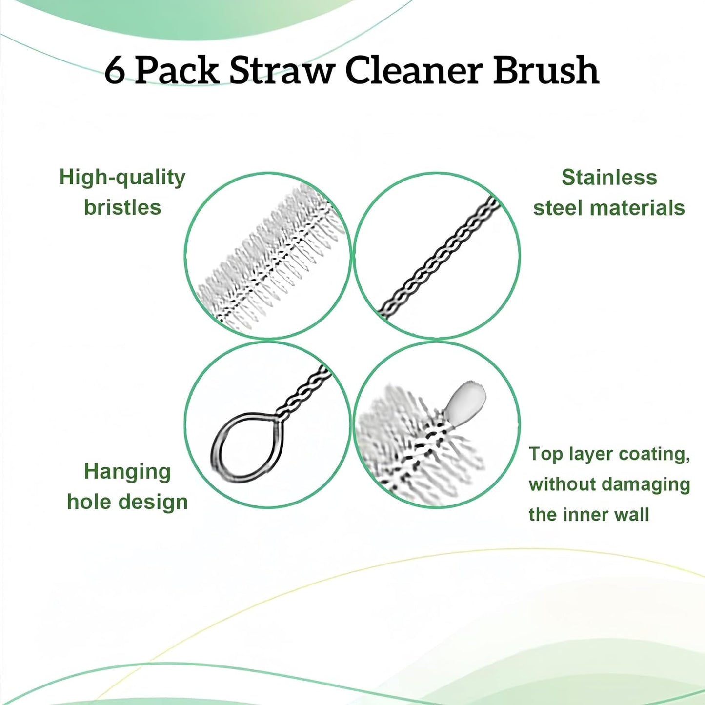 6 Pack Straw Cleaner Brush Set | 12 Inch 300mm Extra Long Straw Brush & Bottle Brush for Deep Cleaning | Compatible with Reusable Straws, Stanley Cup, Tumblers, Water Bottles | 4 Inch 100mm Bristles