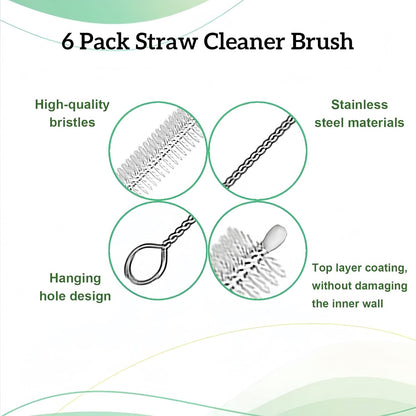6 Pack Straw Cleaner Brush Set | 12 Inch 300mm Extra Long Straw Brush & Bottle Brush for Deep Cleaning | Compatible with Reusable Straws, Stanley Cup, Tumblers, Water Bottles | 4 Inch 100mm Bristles