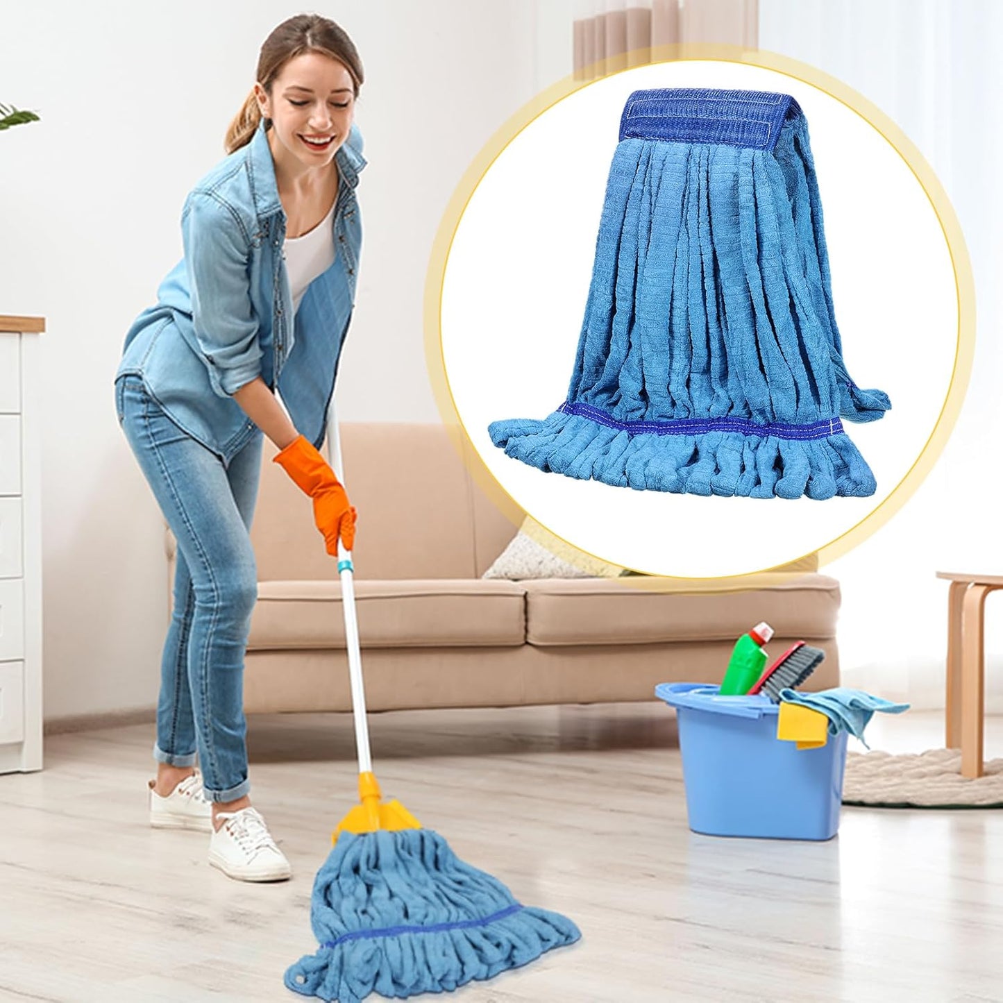 Lallisa 4 Pcs Commercial Mop Head Replacement Tube Microfiber Industrial Looped End Mop Heads Refill for Floor Cleaning for Home Commercial Industrial Use(Large,Blue)