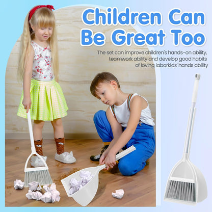 Roshtia 2 Pcs Mini Broom with Dustpan for Kids Broom and Dustpan Set Toddler Cleaning Set Boys Girls Small Cleaning for Kitchen Bathroom Pet (Blue,Red)