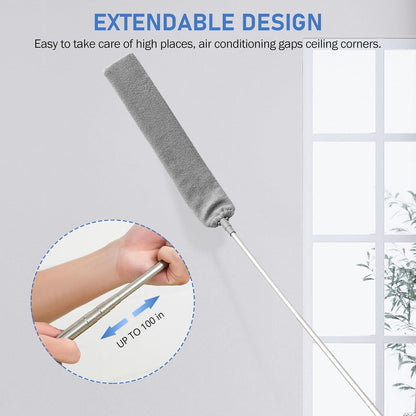 SetSail Extra-Long Dusters with Extension Pole 100-inch for Cleaning, Bendable Microfiber Head Washable Ceiling Fan Duster for High Ceilings, Furniture