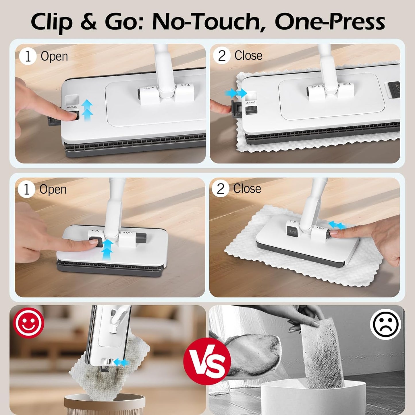MASTERTOP Microfiber Mop - Flat Floor Mops Wet Dry Dust Mop with 4 Washable Pads & 52.4'' Stainless Steel Handle for Hardwood Laminate Tile Floor Cleaning