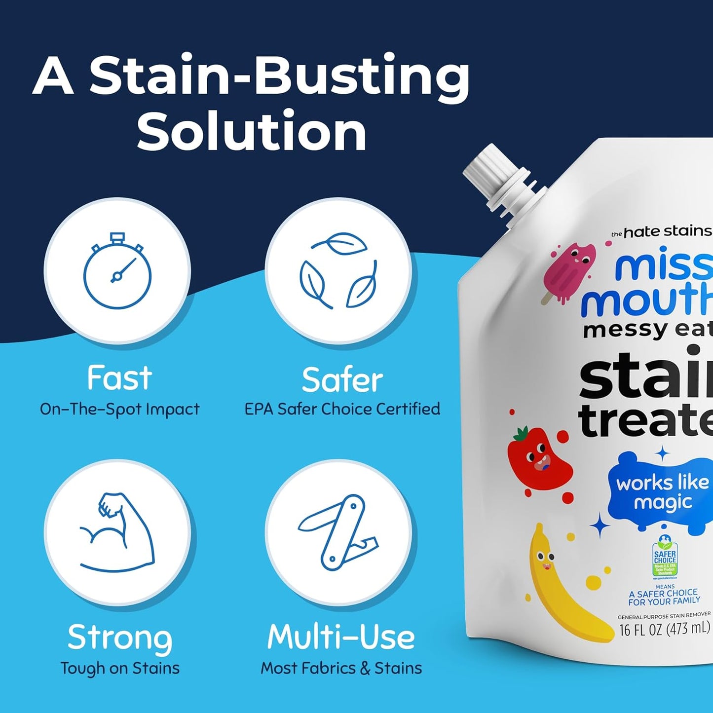 Miss Mouth's Messy Eater Stain Treater Spray - 4oz 2 Pack Stain Remover - Newborn & Baby Essentials - No Dry Cleaning Food, Grease, Coffee Off Laundry, Underwear, Fabric