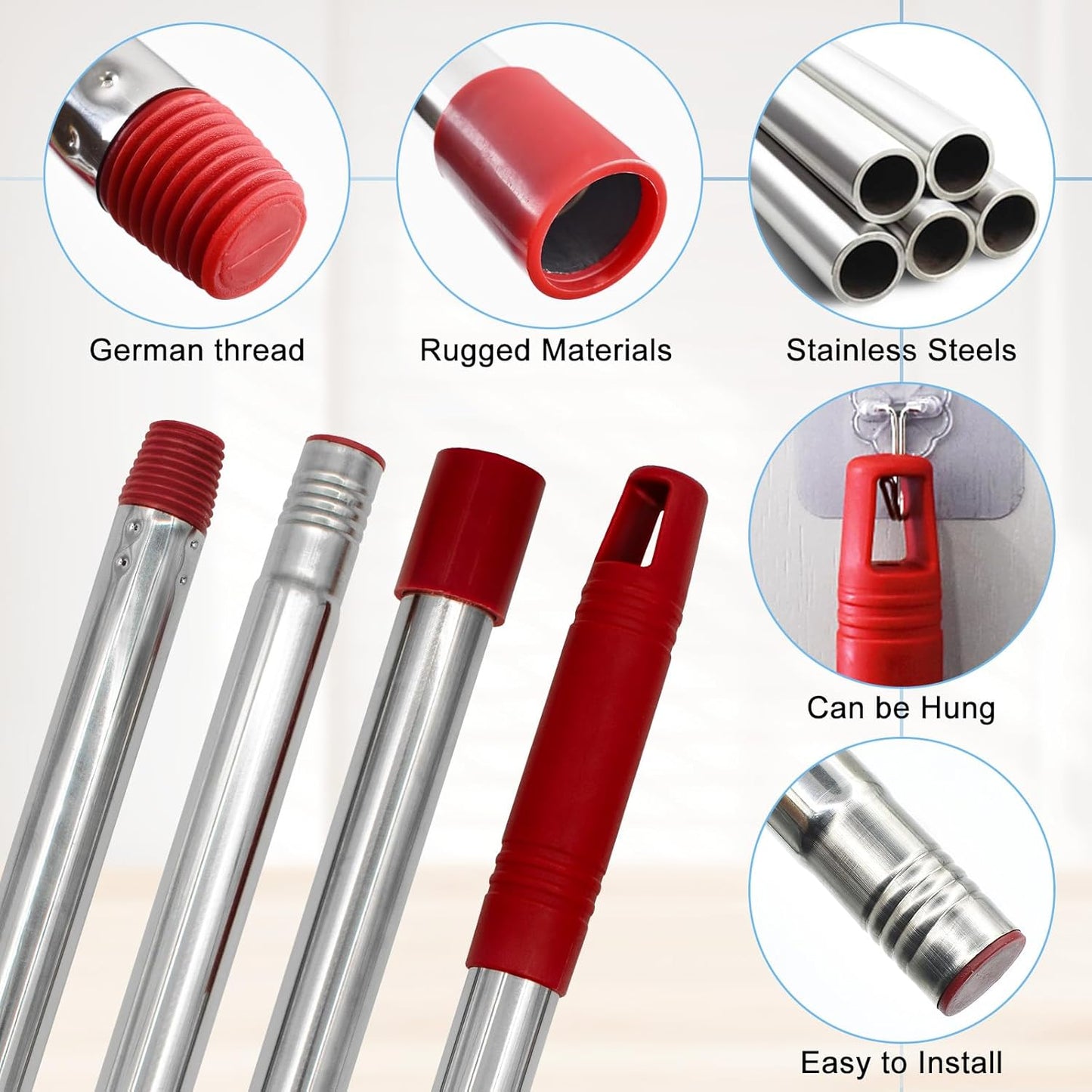 Spin Mop Handle,Mop Heads Replacements,Scrubber Mop Head and Mop Base Combo Set Compatible with Ocedar RinseClean 2-Tank Spin Mop,Mop Replace Head and Scrub Brush Set for Multi-Surface Hard Floor