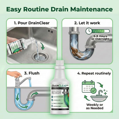 DrainClear Pro Enzyme Drain Cleaner 32oz - Enzymatic Formula Digests Grease, Waste & Odors - Safe for Pipes and Septic Systems - Biodegradable Drain Treatment for Home & Commercial Use