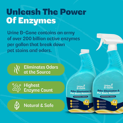 Urine B-Gone, Professional Enzyme Odor Eliminator & Pet Stain Remover, Human, Cat & Dog Urine Cleaner, Effective on Laundry, Carpets & More, Original Scent, 1 Gallon