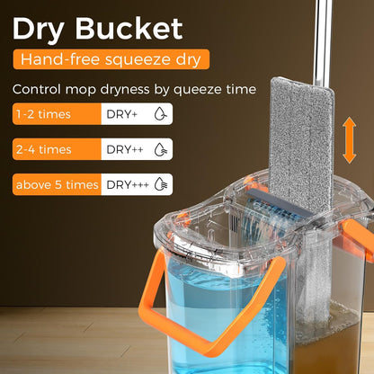 YASHE Mop and Bucket Set with Detachable Space-Saving Bucket, Mop for Floor Cleaning with Wringer, Wall Mop with 360° Rotating Mop Head, 2 Reusable Microfiber Mop Pads