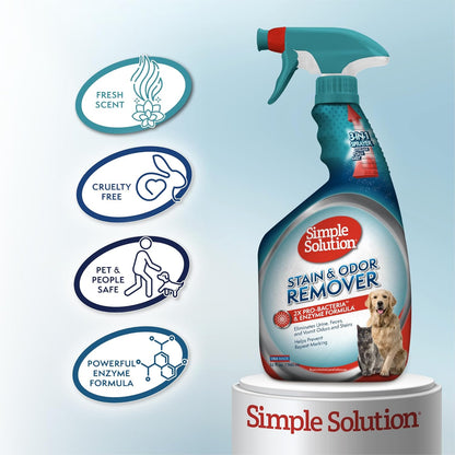 Simple Solution Stain and Odor Eliminator Spray, Enzyme Carpet Cleaner for Dogs and Cats, Pet Stain Remover and Urine Odor Eliminator, Multi Surface Pet Cleaning Solution, 32 oz (Pack of 2)