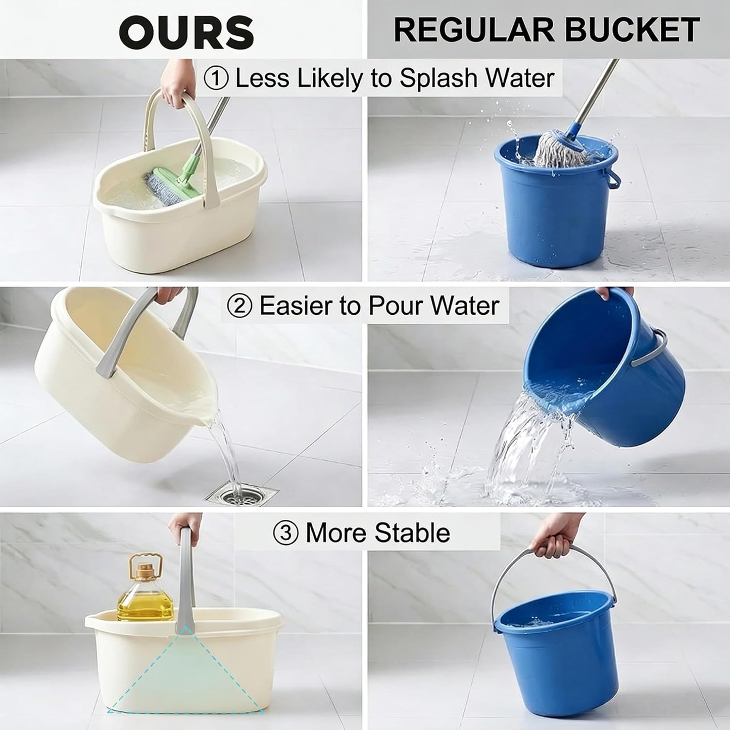 Haundry 4.5 Gallon Cleaning Bucket, Good Grips Household Mop Bucket for Cleaning Supplies, Cleaning Caddy Organizer Basket with Handle, 17.1L, White