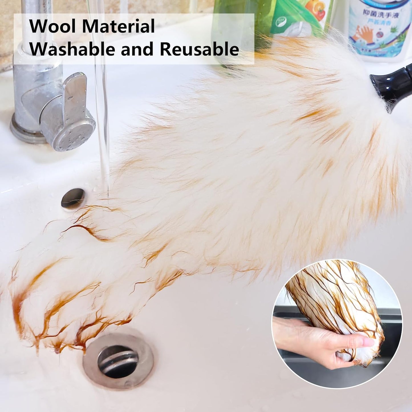 Lambswool Extendable Duster 29-110 Inch, Anti-Static Flexible Head, Stainless Steel Pole for High Ceilings, Fans, Interior & Roof Dusting.