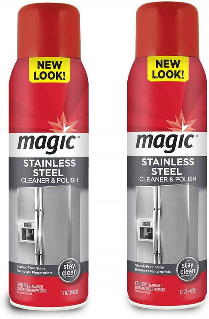 Magic Stainless Steel Cleaner Aerosol - 17 Ounce - Removes Fingerprints Residue Water Marks and Grease From Appliances - Refrigerator Dishwasher Oven Grill etc