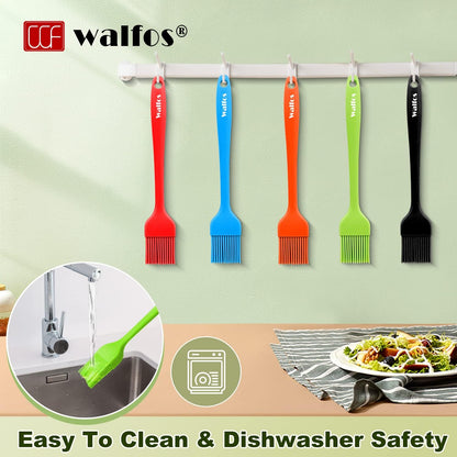 Walfos Silicone Basting Pastry Brush, Heat Resistant Pastry Brush Set, Strong Steel Core and One-Pieces Design, Perfect for BBQ Grill Baking Kitchen Cooking, BPA Free and Dishwasher Safe, 2 Pcs (Blue)
