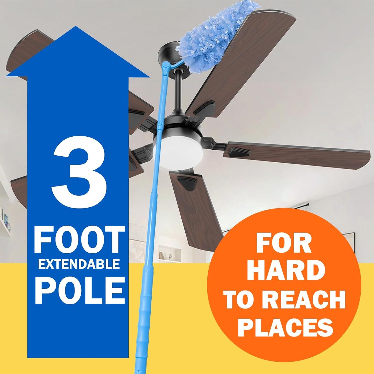 60 Heavy Duty Duster Refills for Swiffer Duster, 3 ft Extendable Handle, 1 Short Handle, Multisurface 360 Dusters kit for Dusting Furniture, Ceiling Fans, Blinds, Blue