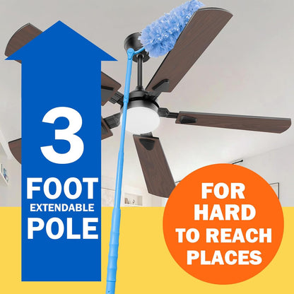 60 Heavy Duty Duster Refills for Swiffer Duster, 3 ft Extendable Handle, 1 Short Handle, Multisurface 360 Dusters kit for Dusting Furniture, Ceiling Fans, Blinds, Blue