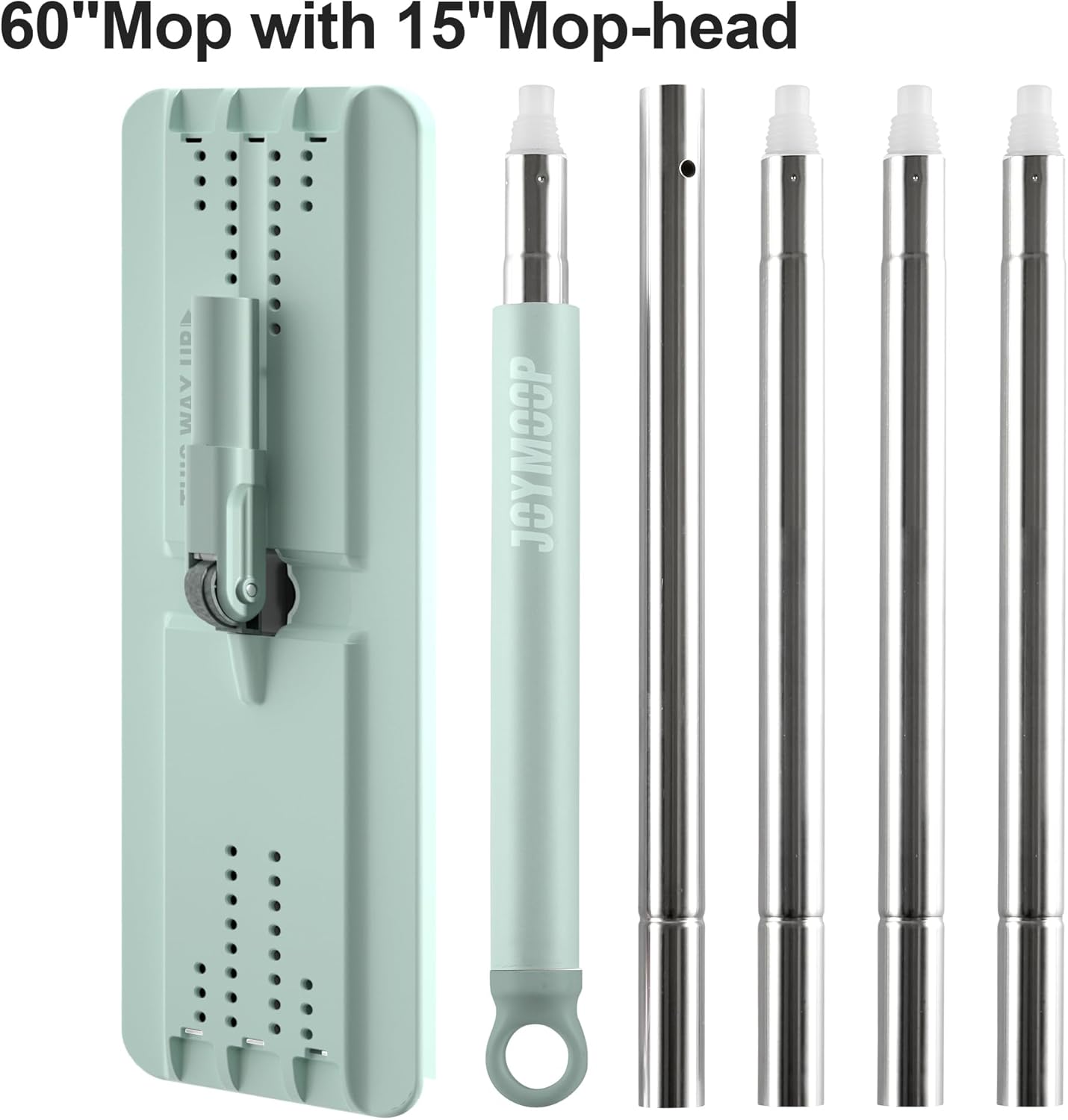 JOYMOOP Flat Mops, Microfiber Mop for Floor Cleaning and Wall Cleaner, 50" Mop Handle with Flexible 13" Flat Head with a Microfiber Mop Pad - White