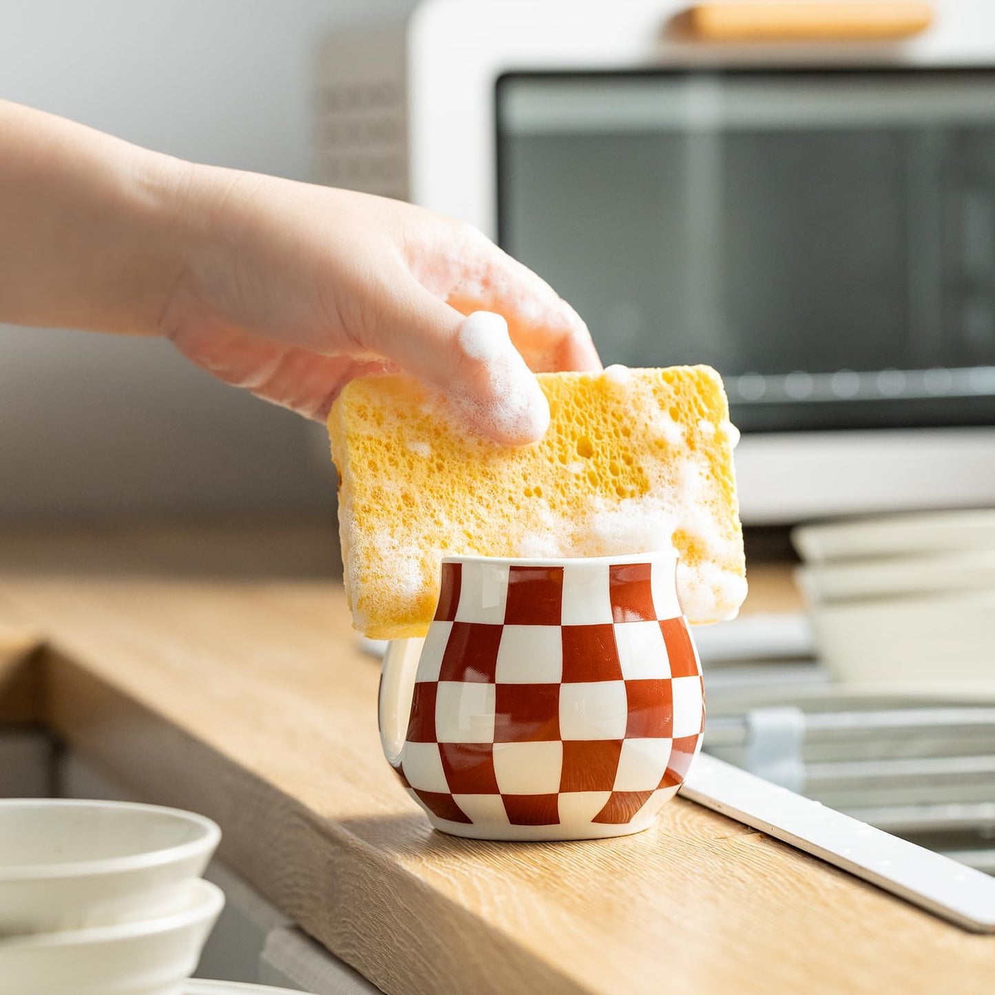 Zoeeker Sponge Holder for Kitchen Sink, Ceramic Dish Sponge Dish Rack Scrubby Caddy Kitchen Organizer Cute Sink Caddy Organizer, Farmhouse Decor, Speckled Glaze