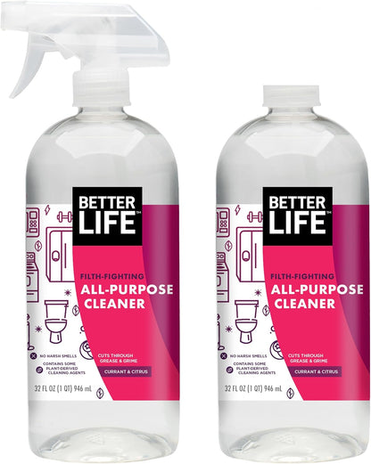 Better Life All Purpose Cleaner - Multipurpose Home and Kitchen Cleaning Spray for Glass, Countertops, Appliances, Upholstery & More - Multi-surface Spray Cleaner - 24oz (Pack of 2) Unscented